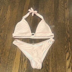 Shein Pink Eyelet Bikini Set